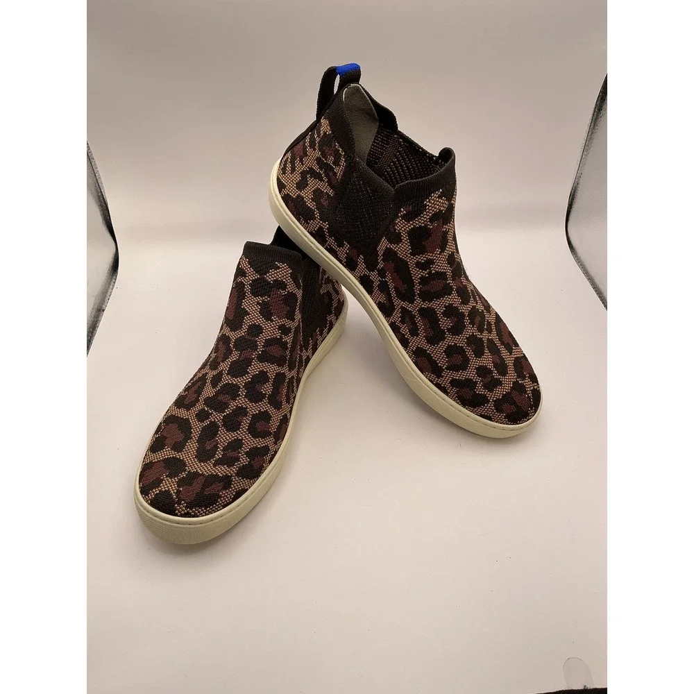 Rothys‎ The Chelsea Wildcat Leopard Print Knit Ankle Boot Sneaker Womens 10.5